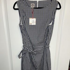 Anne Klein Navy Black White Gingham Flare Dress